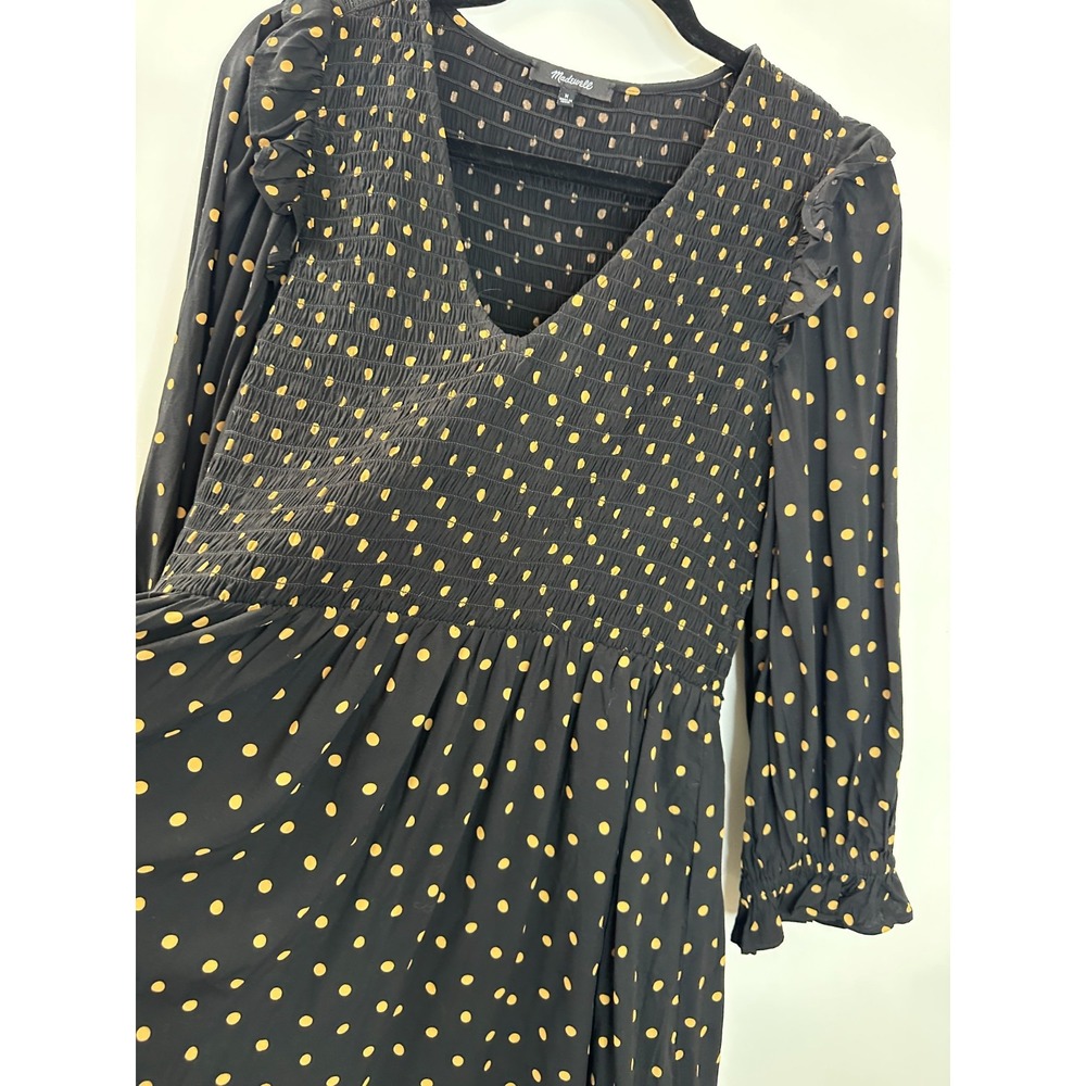 Madewell Lucie V-Neck Smocked Mini Dress Oval Dot Black Tan ND043 Size Medium - Picture 5 of 16